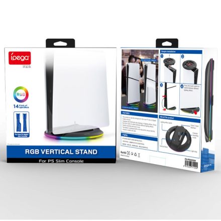 iPega PS5 Slim/PS5 Pro függőleges állvány RGB fehér